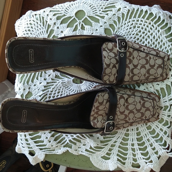 Coach Shoes - Coach mules coach logo brown